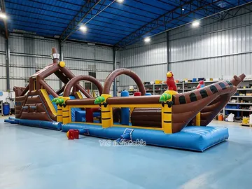 pirate themed inflatable challenge course detail view