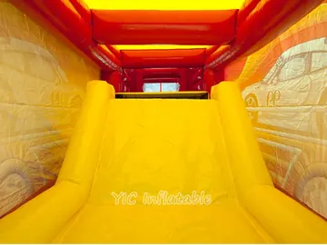 truck themed inflatable challenge course detail view
