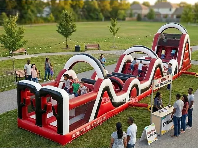 Commercial inflatable obstacle course for team play and event rental
