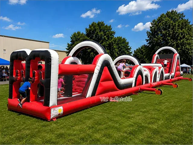 Red White Multi-section Inflatable Obstacle Course product image