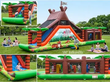 safari themed inflatable challenge course detail view