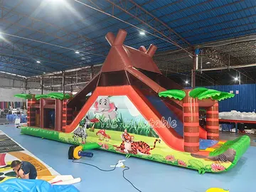 safari themed inflatable challenge course detail view