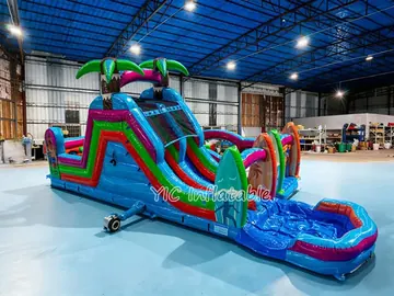 tropical themed inflatable challenge course detail view