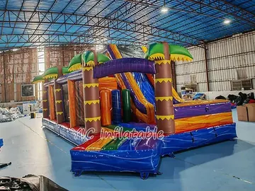 tropical themed inflatable challenge course detail view