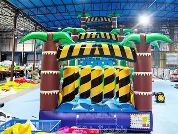 tropical themed inflatable challenge course detail view