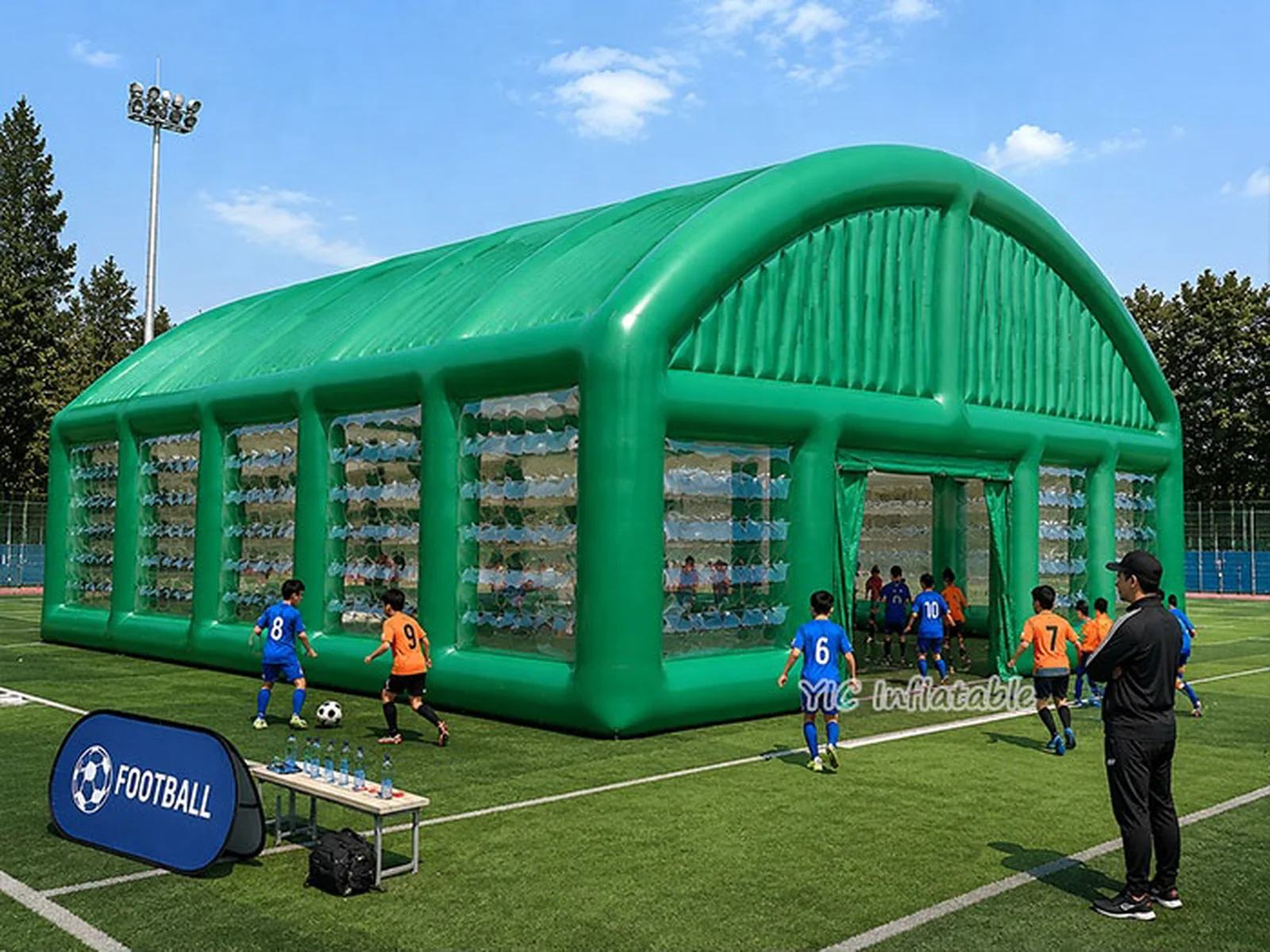 soccer themed interactive inflatable sports game front view