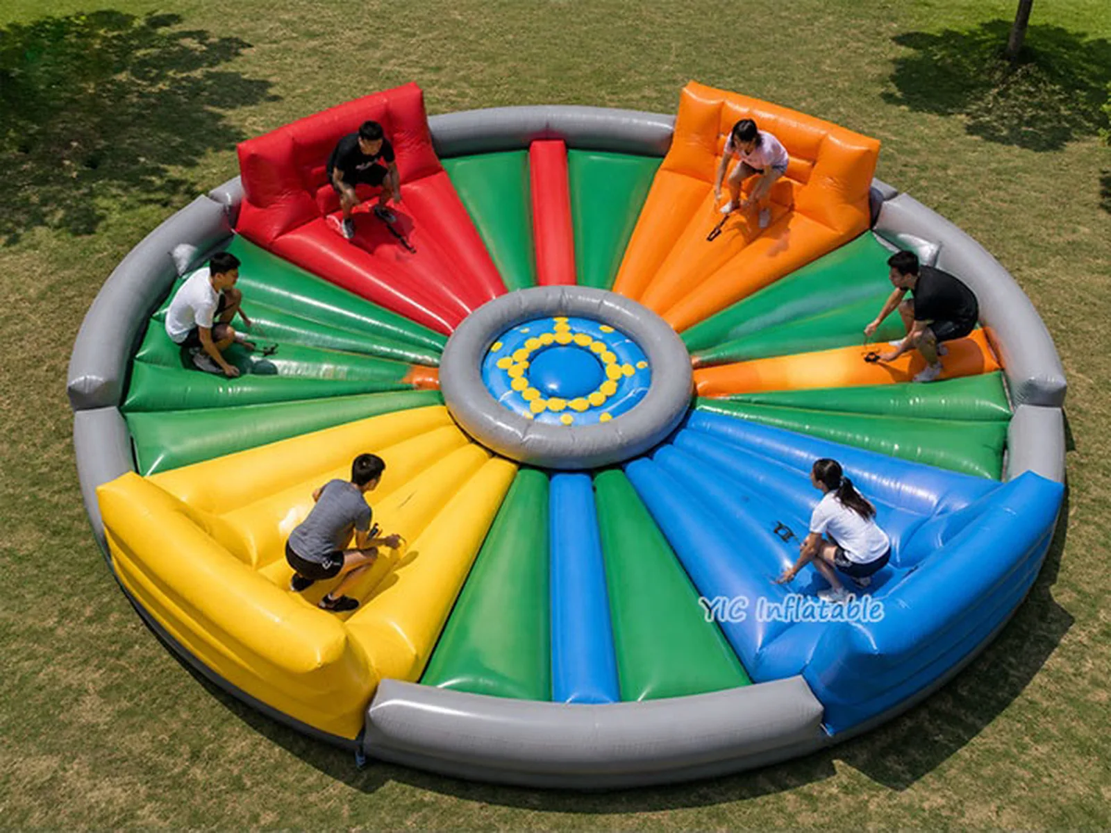 football themed interactive inflatable sports game front view
