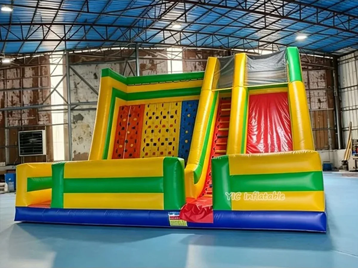 Inflatable Rock Climbing Wall with Slide front view