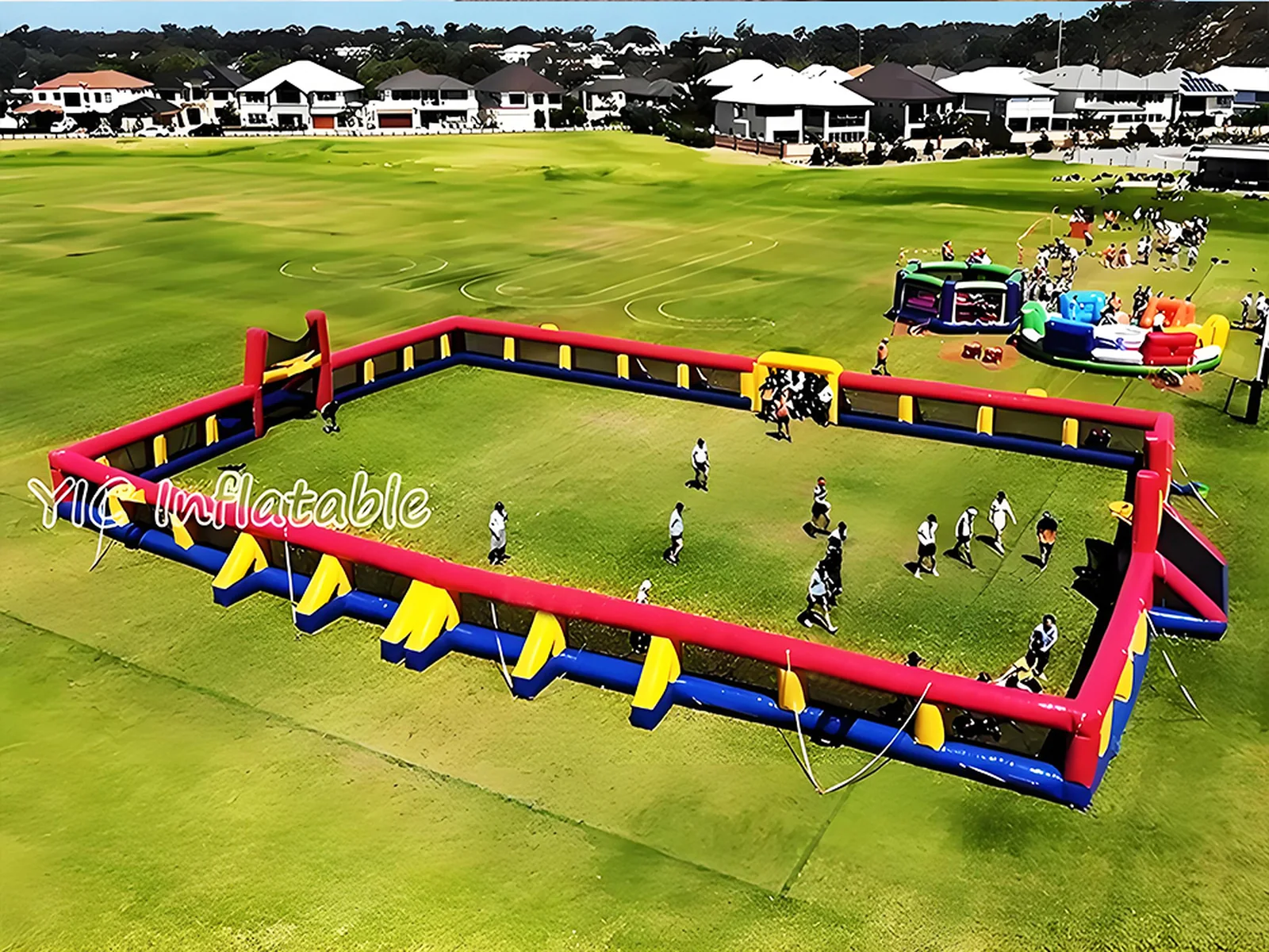 football themed interactive inflatable sports game front view