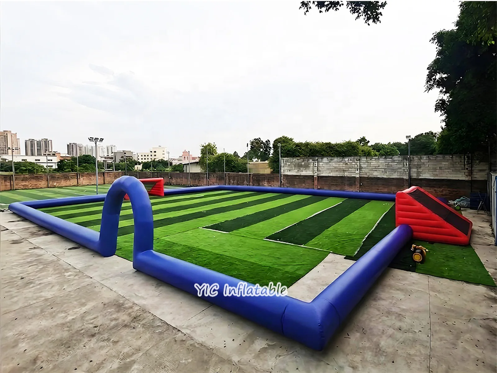soccer themed interactive inflatable sports game front view