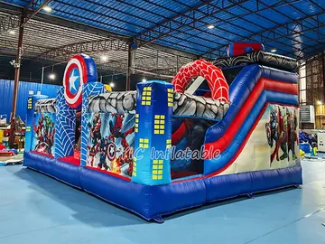 Superhero Themed Playground Inflatable front view