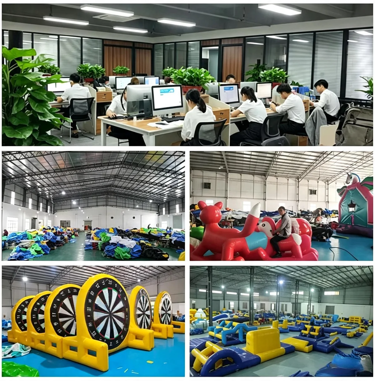 YIC inflatable manufacturer office, production workshop and finished inflatable products